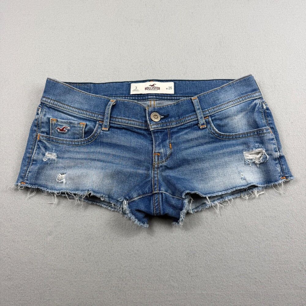 Hollister Y2K Denim Booty Shorts Micro Mini Low Rise Womens 3 W26 Distressed